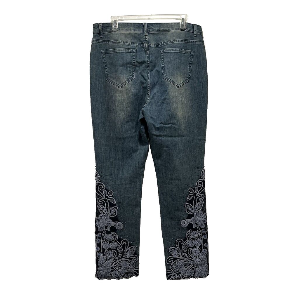 Soft Surroundings EUC Embroidered Jeans Womens 14 Blue‎ Floral Beaded 2BW67 - Picture 2 of 7